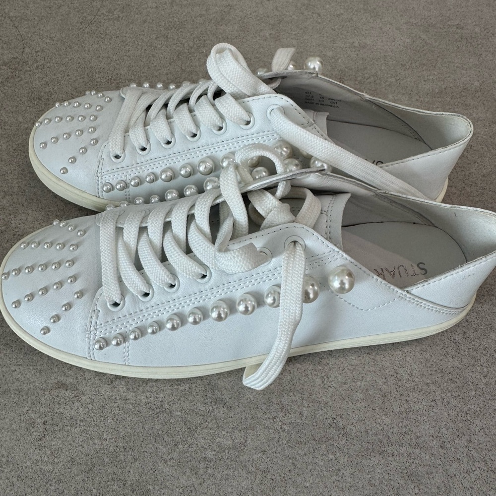 NEW Stuart Weitzman White Pearl Sneakers - Picture 5 of 10
